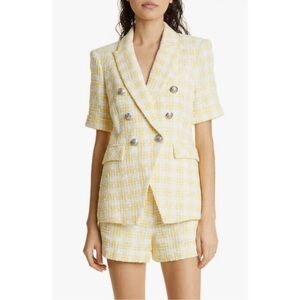 Veronica Beard Jenny Short Sleeve Plaid Double-Breasted Blazer